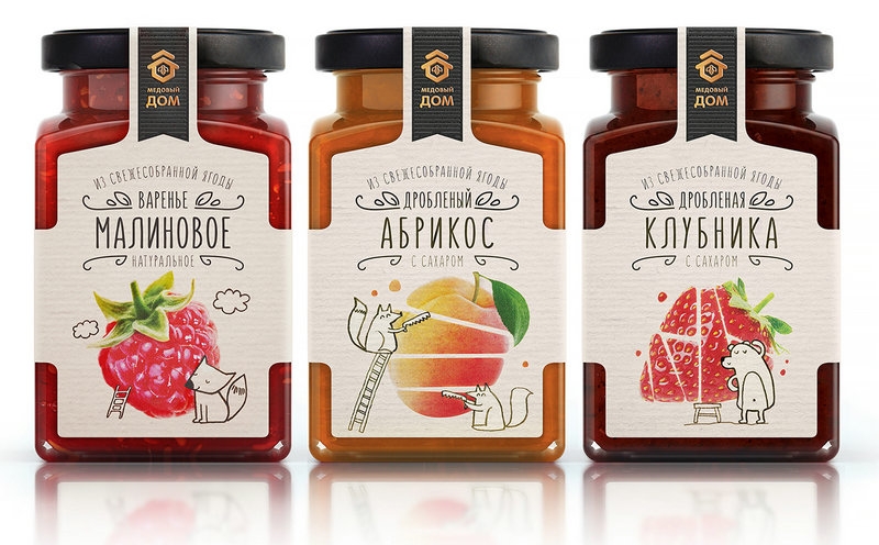 漿果包裝設(shè)計,活潑的動物特性，收獲的果醬，有益的切碎的漿果與糖