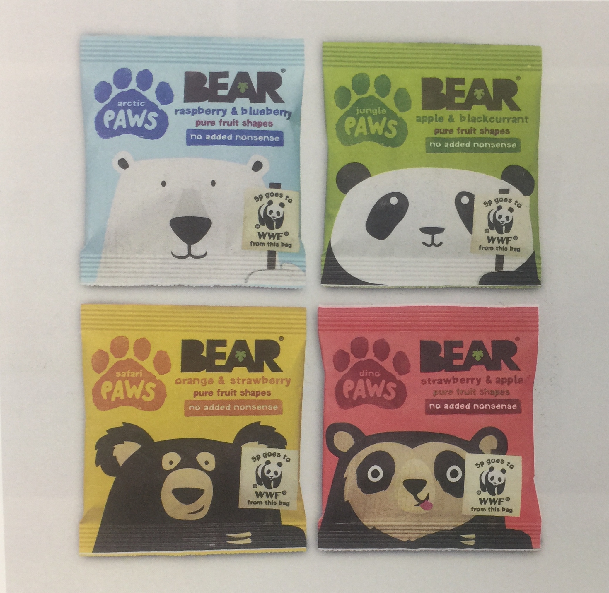 限量版的眼鏡熊、北極熊、懶熊和熊貓水果干包裝設計